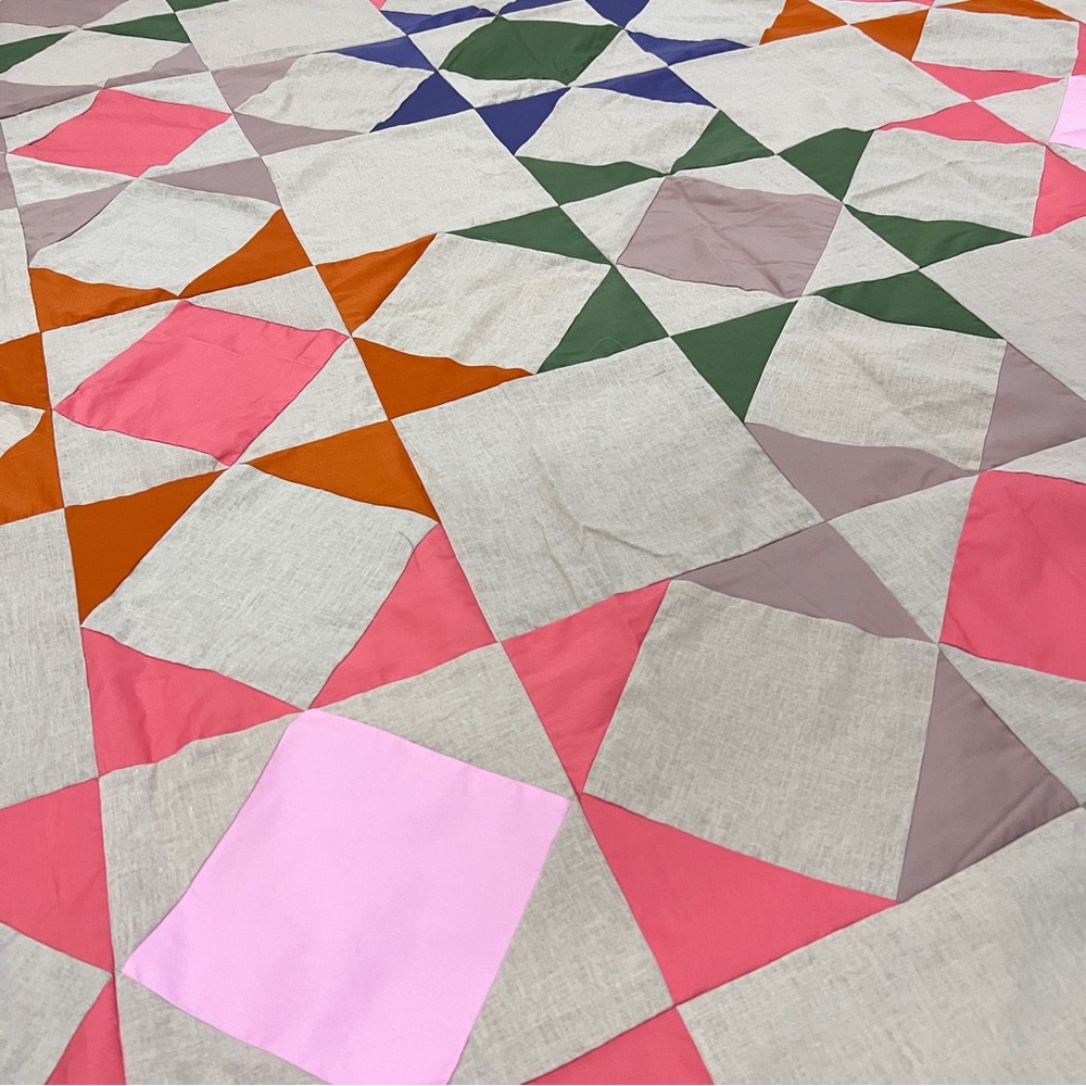 Handmade 8 Point Stars Patchwork Cotton Quilt Top/Topper 86x86” - Picture 3 of 4